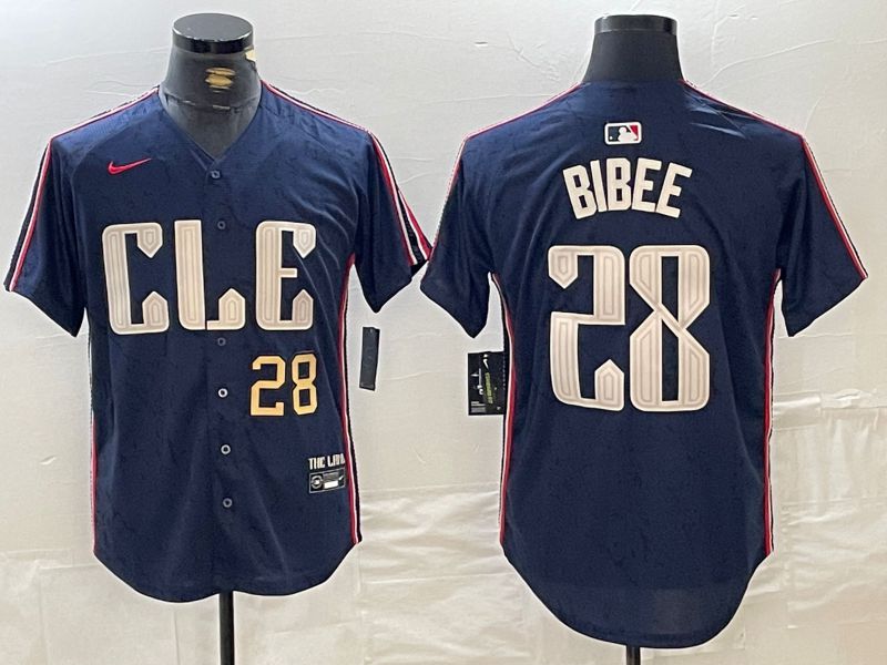 Men Cleveland Indians #28 Bibee Blue City Edition Nike 2024 MLB Jersey style 2